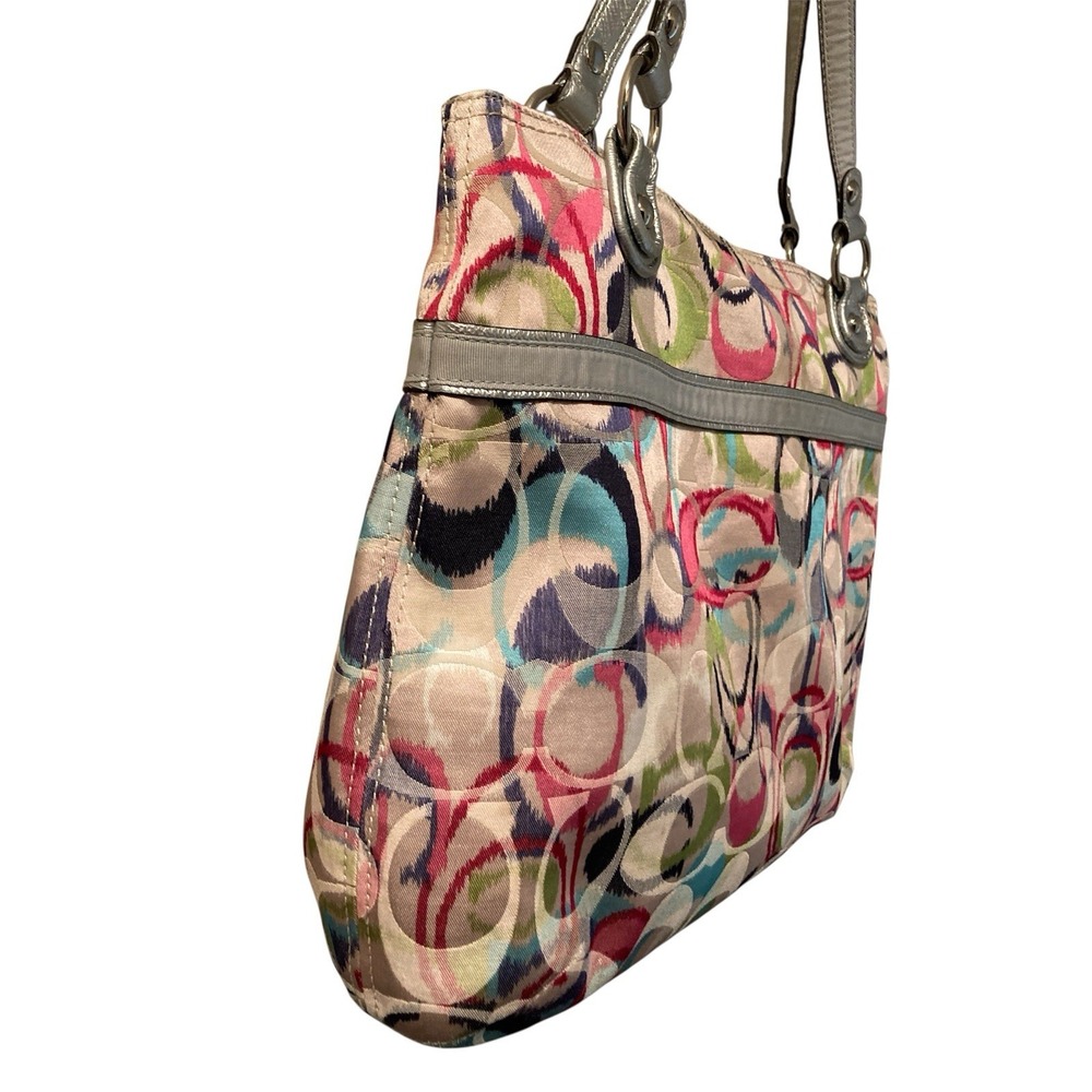 Coach Purse Y2K Poppy Ikat Multi Signature Shoulder Silver Trim Pink Blue‎ 19876 - Picture 4 of 9
